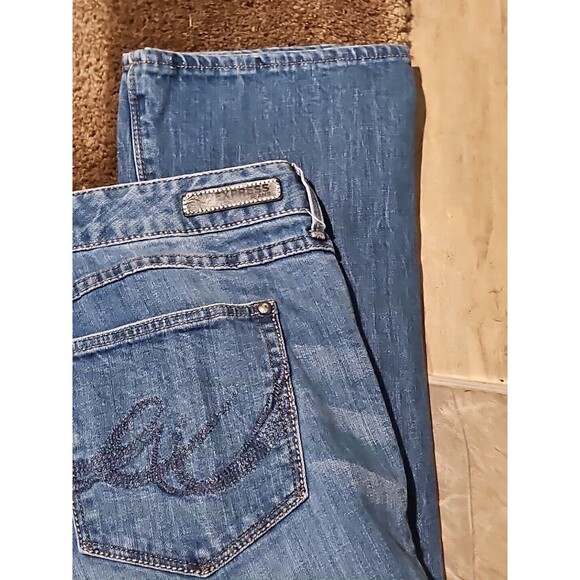 Vtg 90s Express Jeans 12R 36x32 Low Rise Curvy Bootcut  Distressed Light Blue - Picture 7 of 8